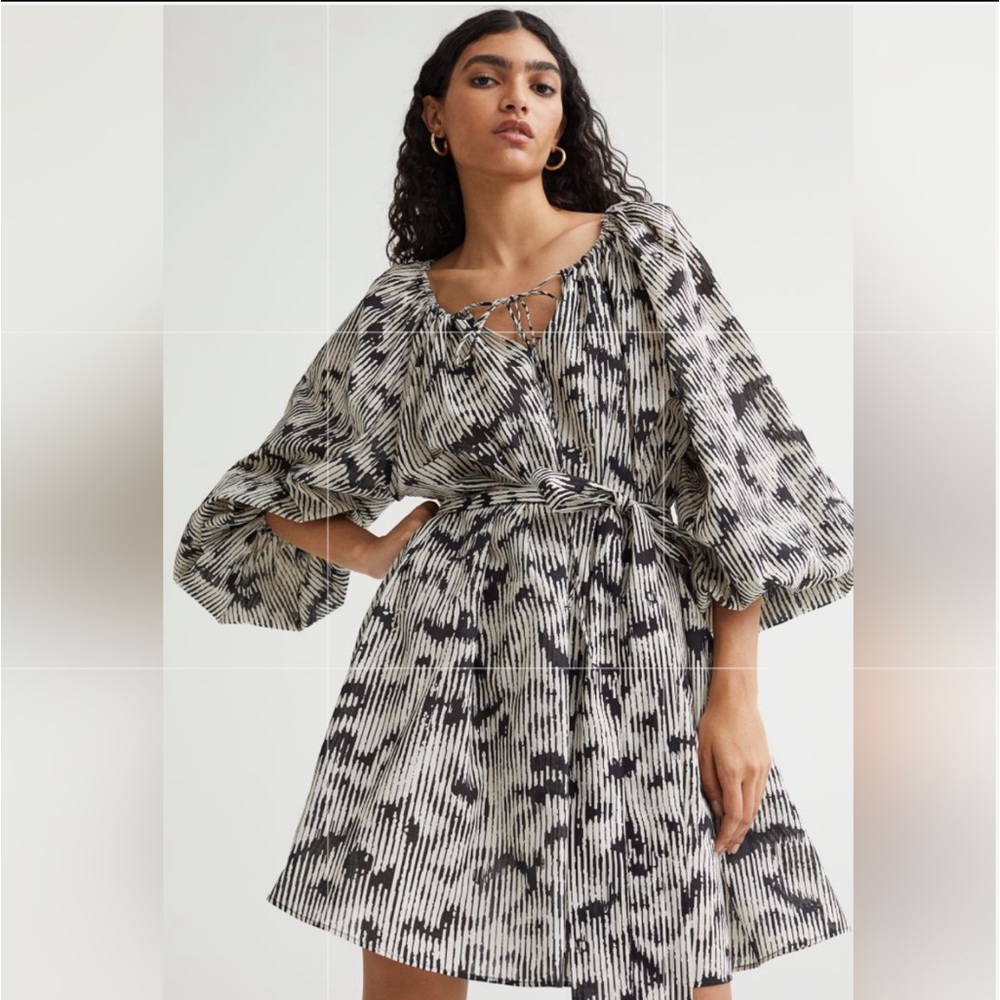 Black white cotton printed dress